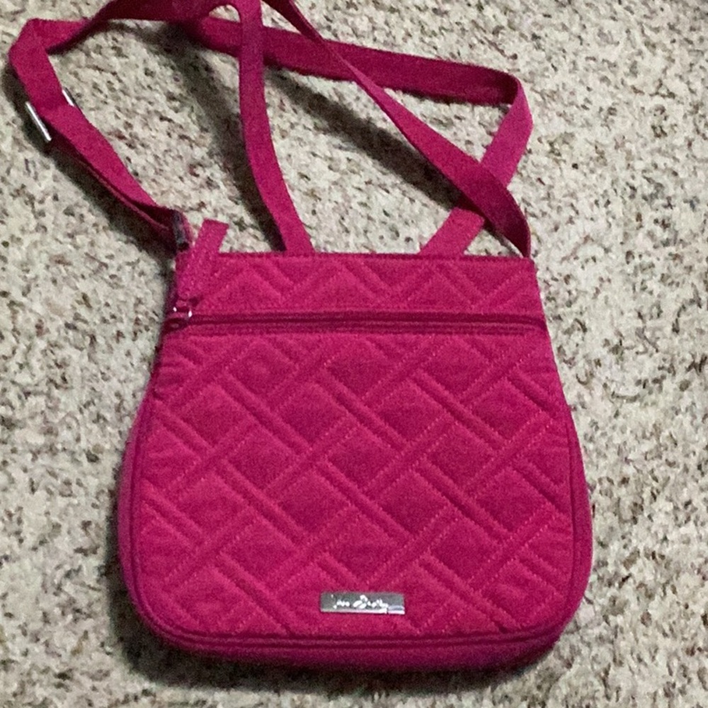 Vera Bradley Quilted Bright Pink Crossbody Bag with Front Zip Pocket 9 x 9